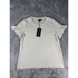 Modern Works Womens Striped Ruffle Flutter Sleeve Crew Neck Top White Black M